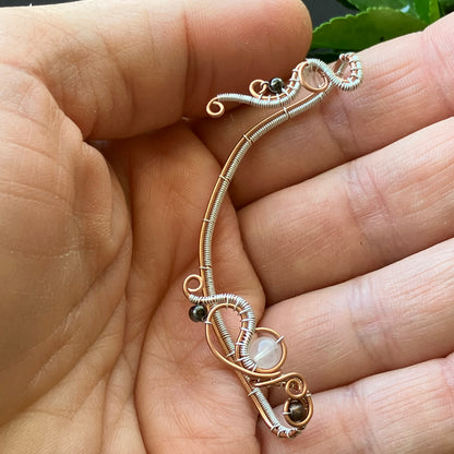 Wildflower copper and silver plated ear wrap with rose quartz