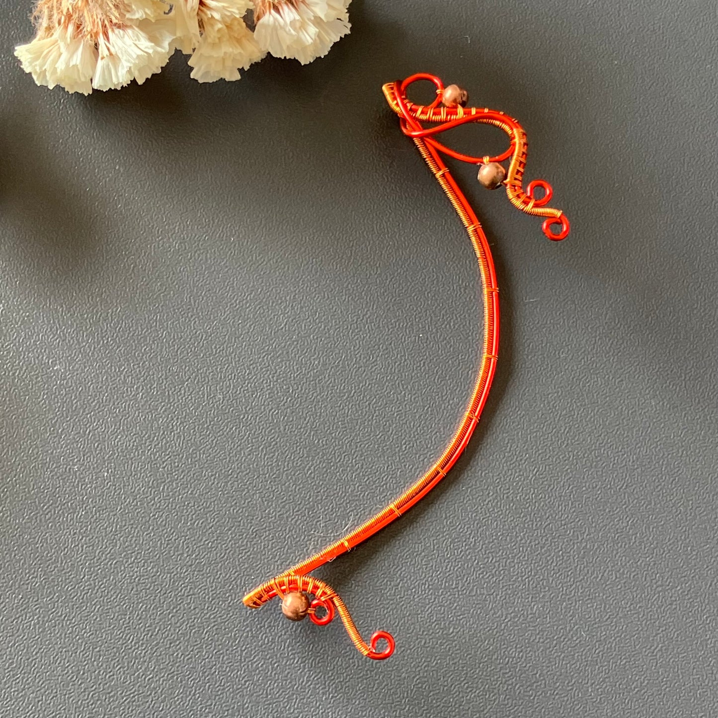 Red and copper ear wrap