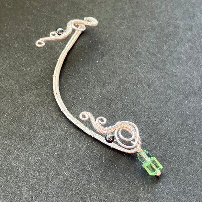 Last of Glass - silverplated and green ear wrap