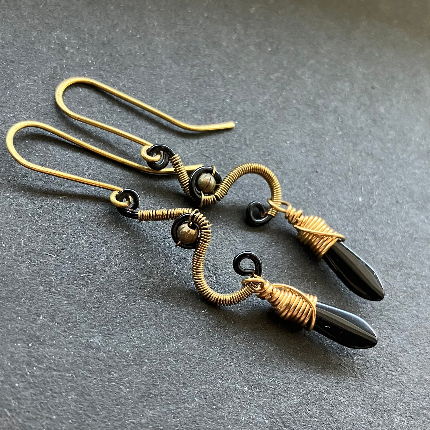 Phoenix black and brass small earrings