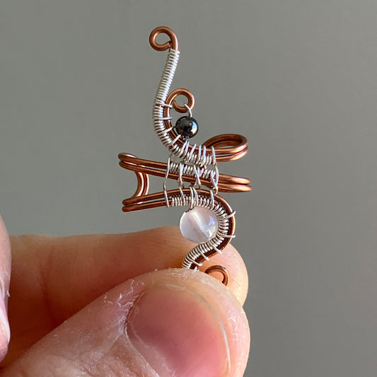 Wildflower copper silverplated rose quartz ear cuff