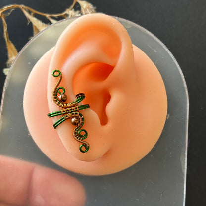 Green and copper ear cuff