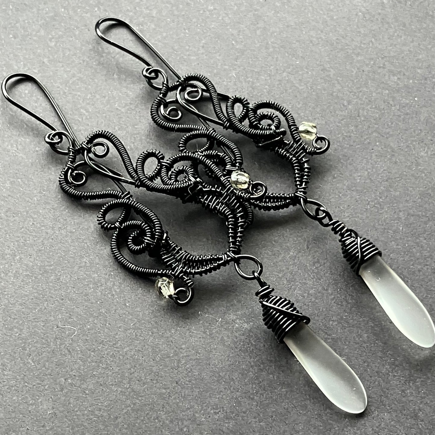 Gothic black and clear earrings