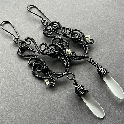 Gothic black and clear earrings