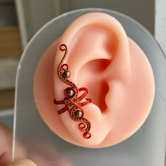 Red and copper big ear cuff