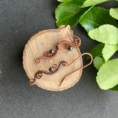 Asymmetric copper hematite  earrings