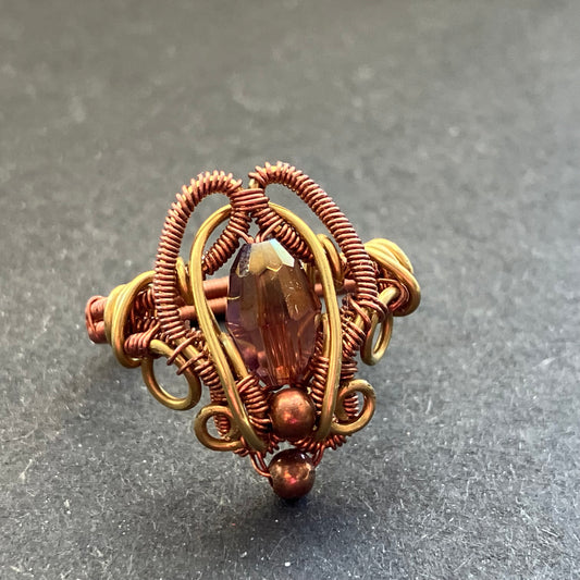 Last of Glass - copper brass and  iridasent purple ring