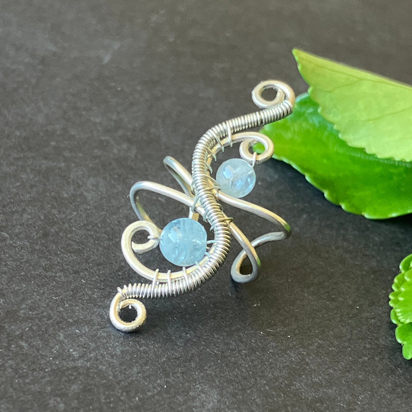 925 sterling silver ear cuff with aquamarine