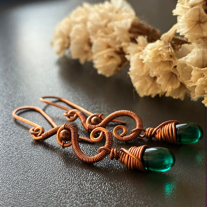 Copper and emerald green earrings