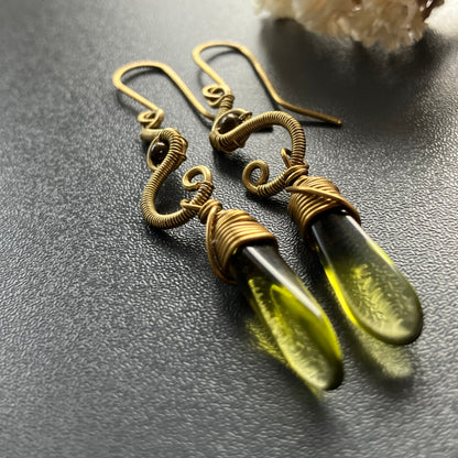 Brass and olive green earrings
