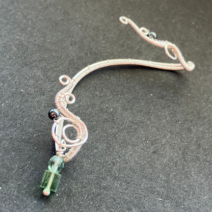 Last of Glass - silverplated and green ear wrap