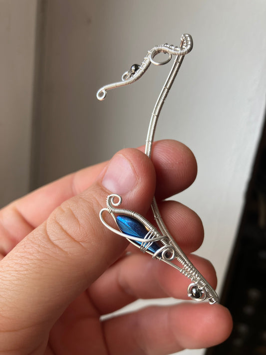 Silverplated and metalic blue ear wrap