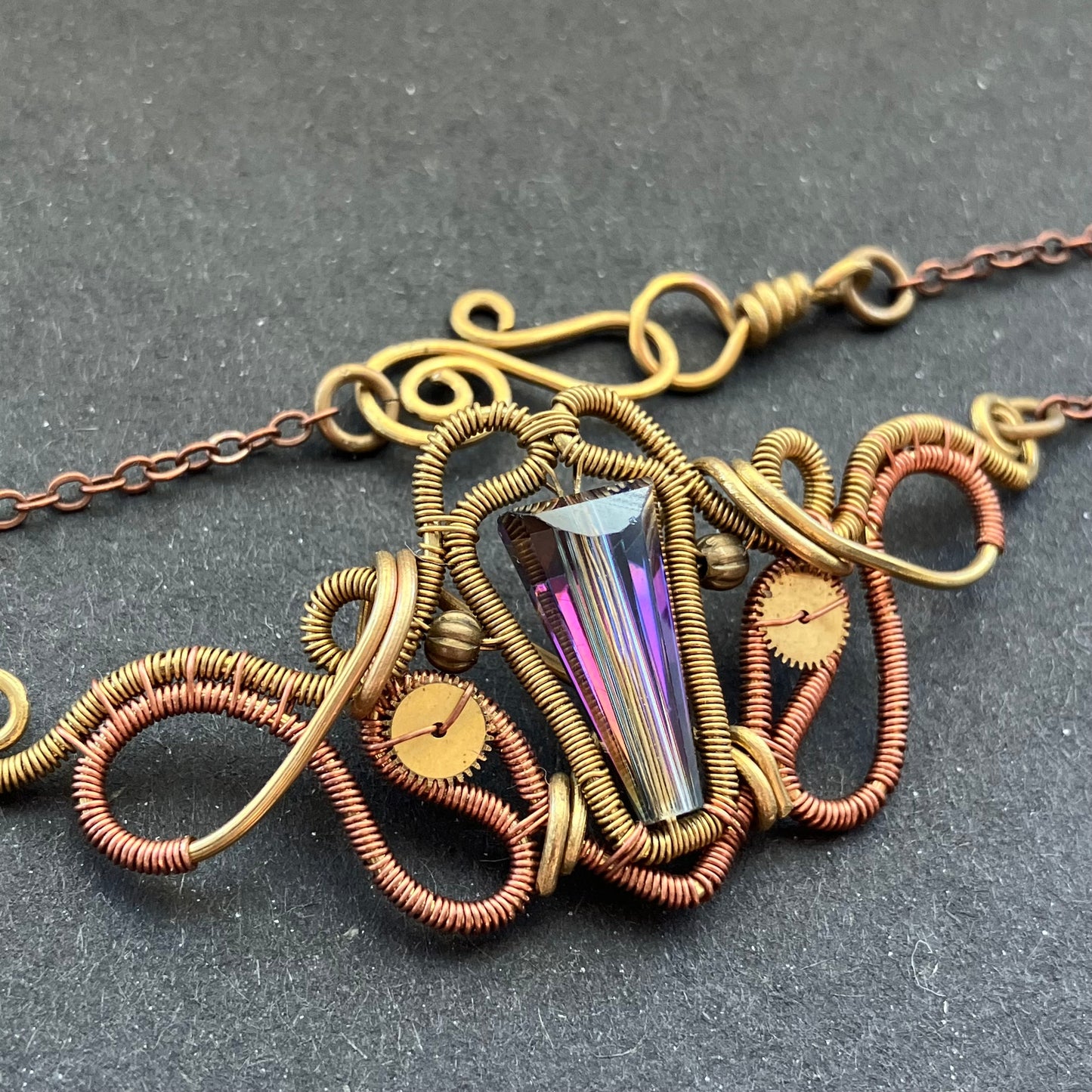 Last of Glass - brass and copper purple steampunk necklace