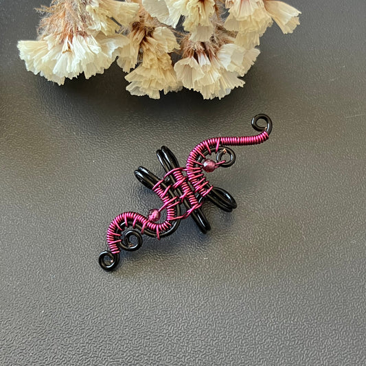 Black and pink ear cuff with garnet