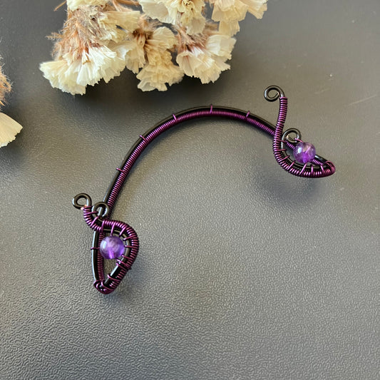 Black and purple ear wrap with amethyst