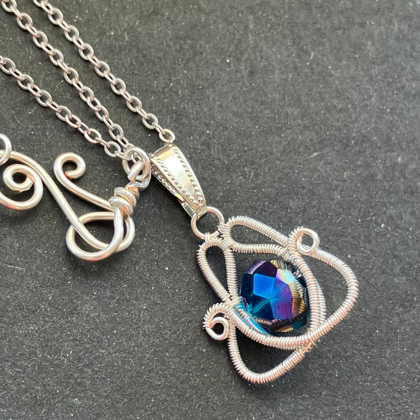 Last of Glass - silverplated iridascent blue necklace