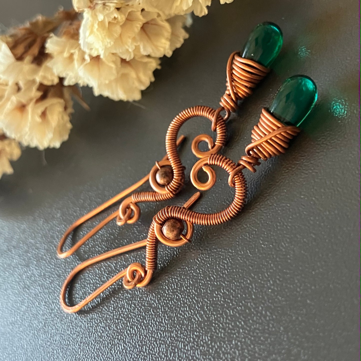 Copper and emerald green earrings