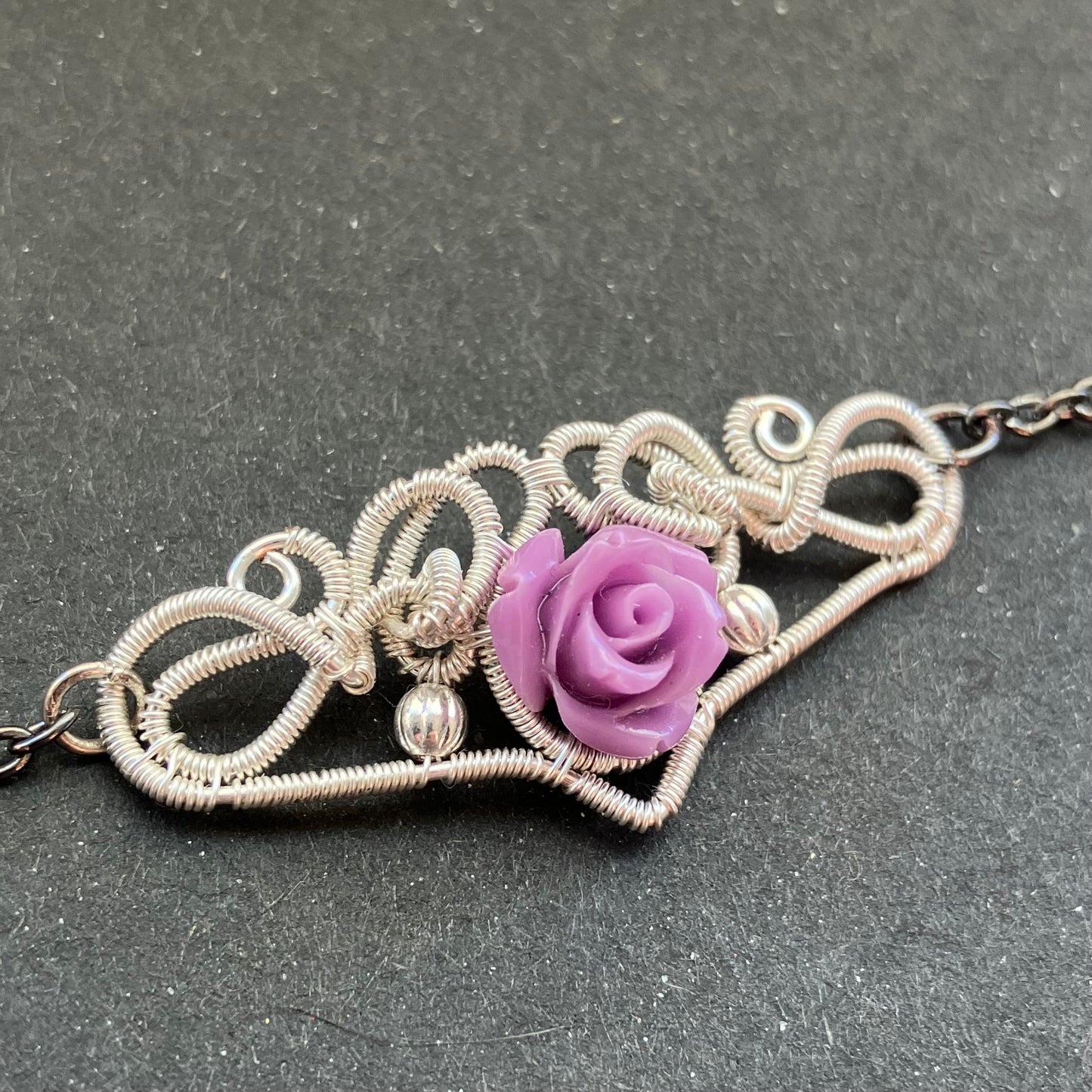 Last of Glass - silver plated and purple rose necklace