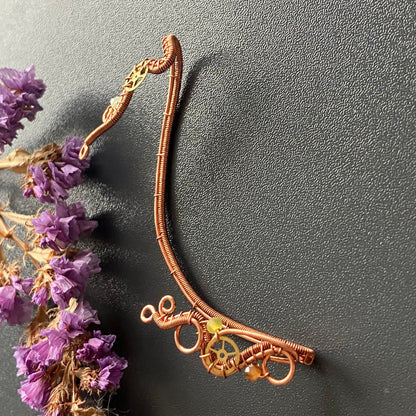 Copper steampunk yellow opal hessonite ear wrap