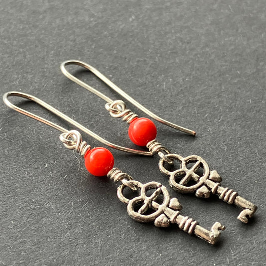 NEW silverplated red key earrings