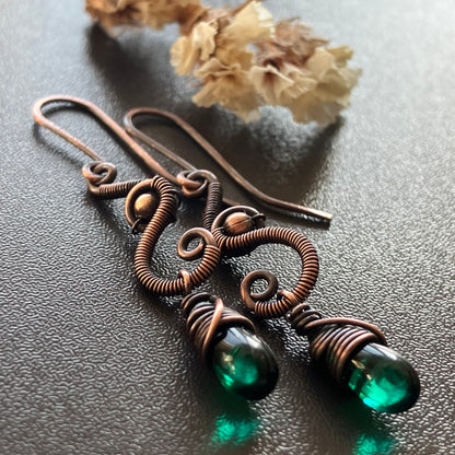 Copper and emerald green earrings