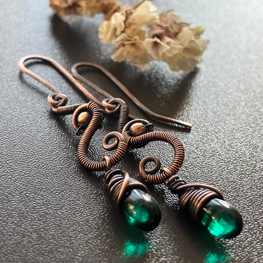 Copper and emerald green earrings
