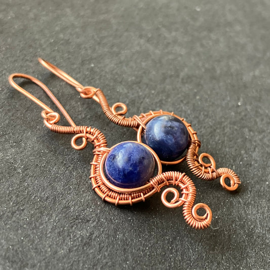 Copper earrings with sodalite stones