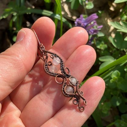 Copper rose quartz earrings