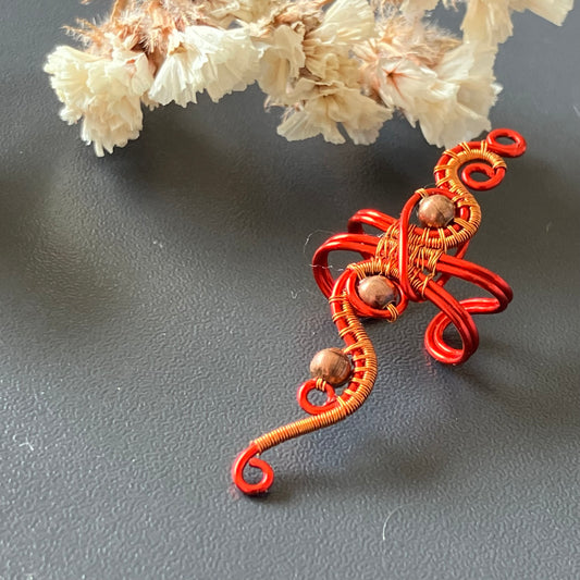 Red and copper big ear cuff