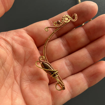 Copper and brass steampunk ear wrap with brown