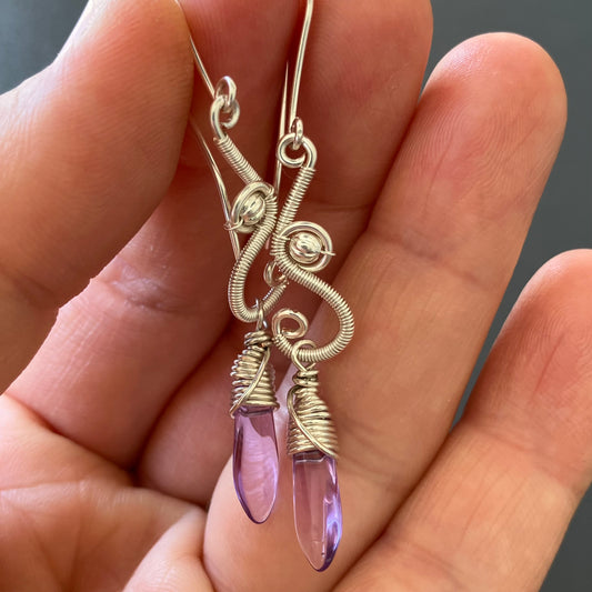 Silver purple earrings