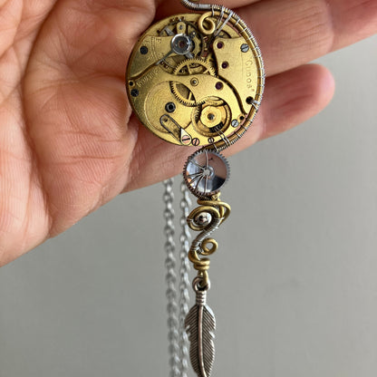 Steampunk sárgaréz és nemesacél óra medál nyaklánc