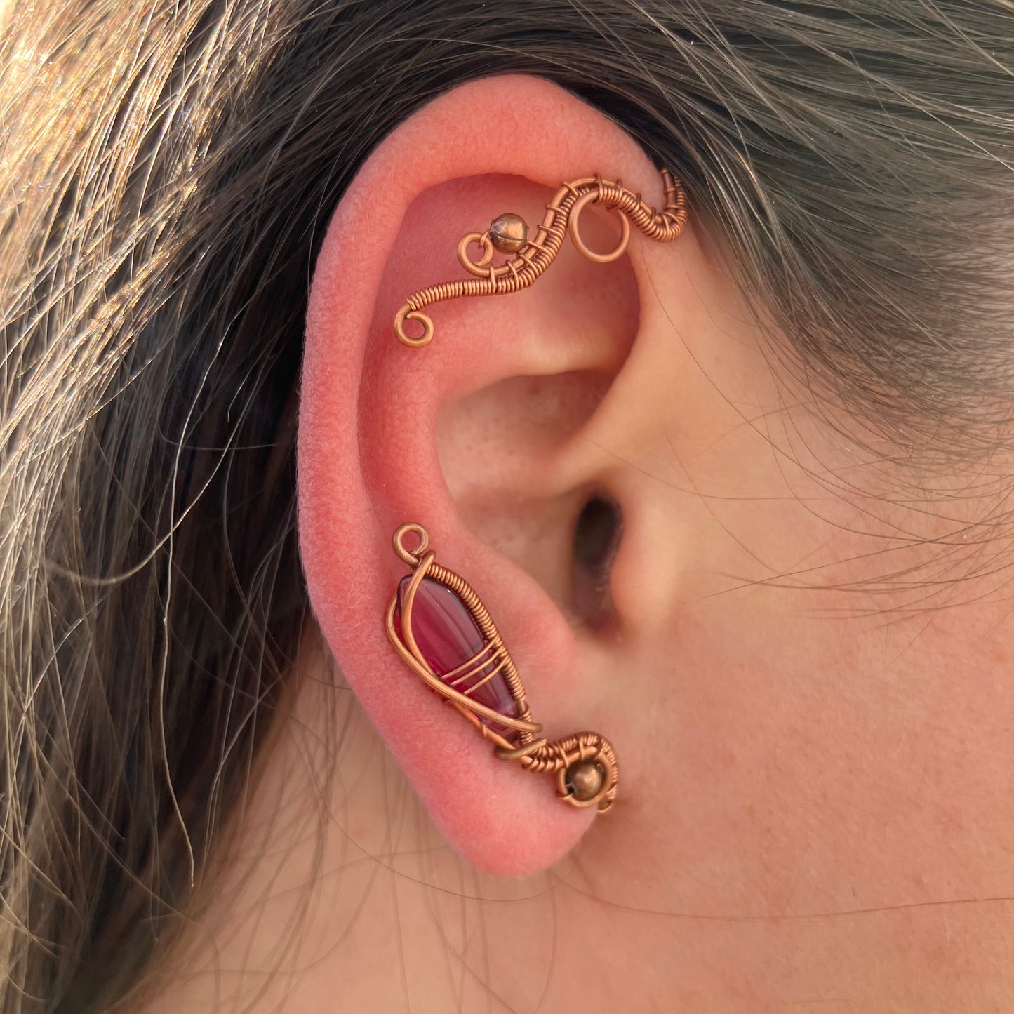 Copper pink ear wrap