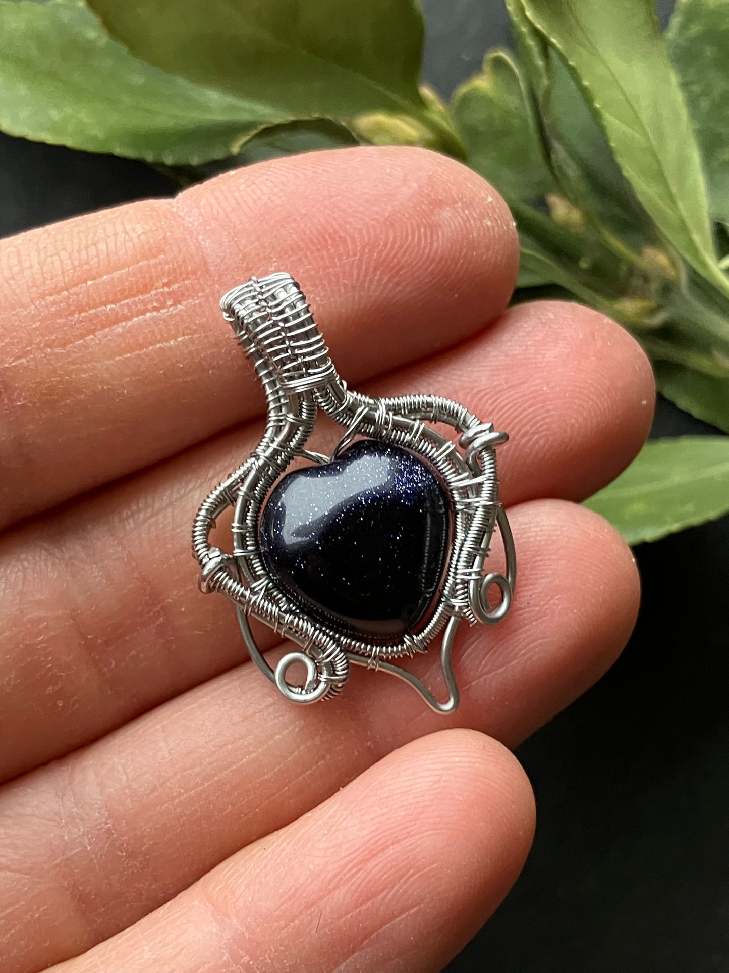 Stainless steal blue sandstone heart pendant