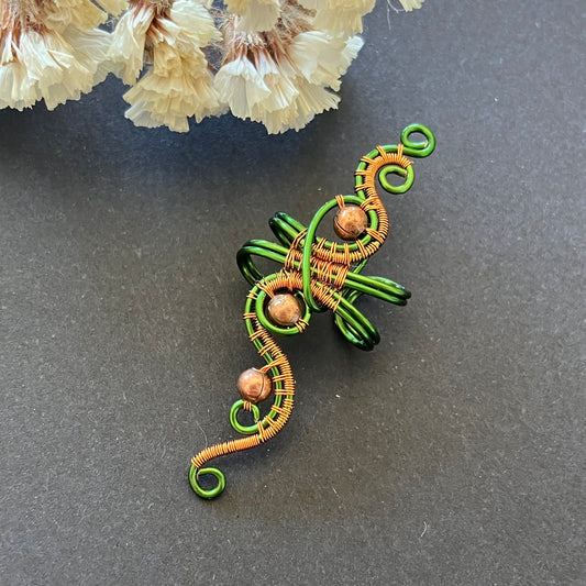 Green and copper big ear cuff