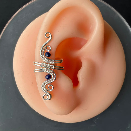 Silver sodalite ear cuff