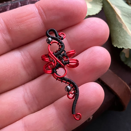 Red black big ear cuff with hematit