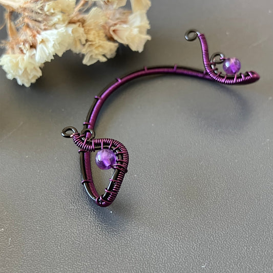 Black and purple ear wrap with amethyst