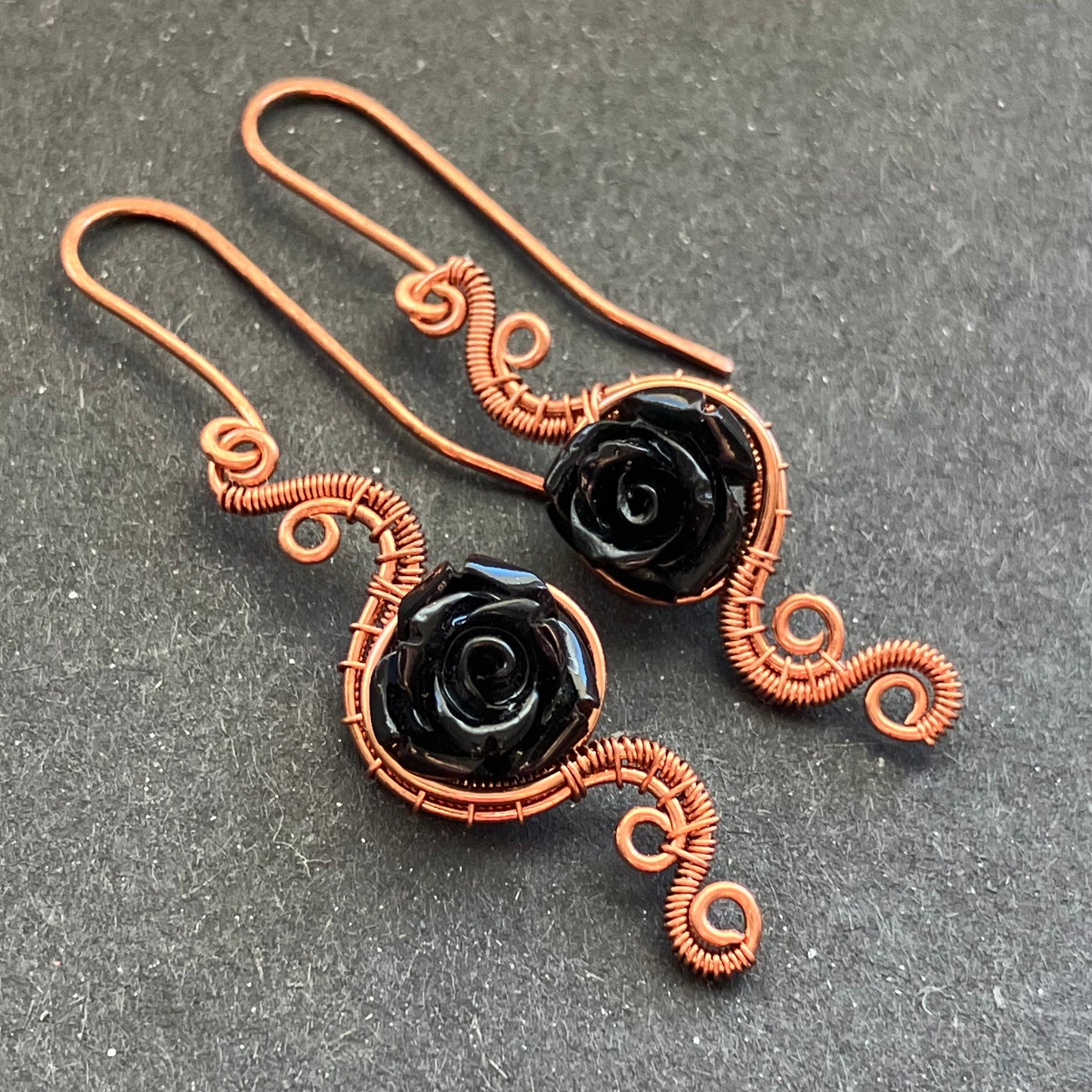 Last of Glass - copper black rose earrings