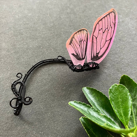 Black and pink butterfly ear wrap