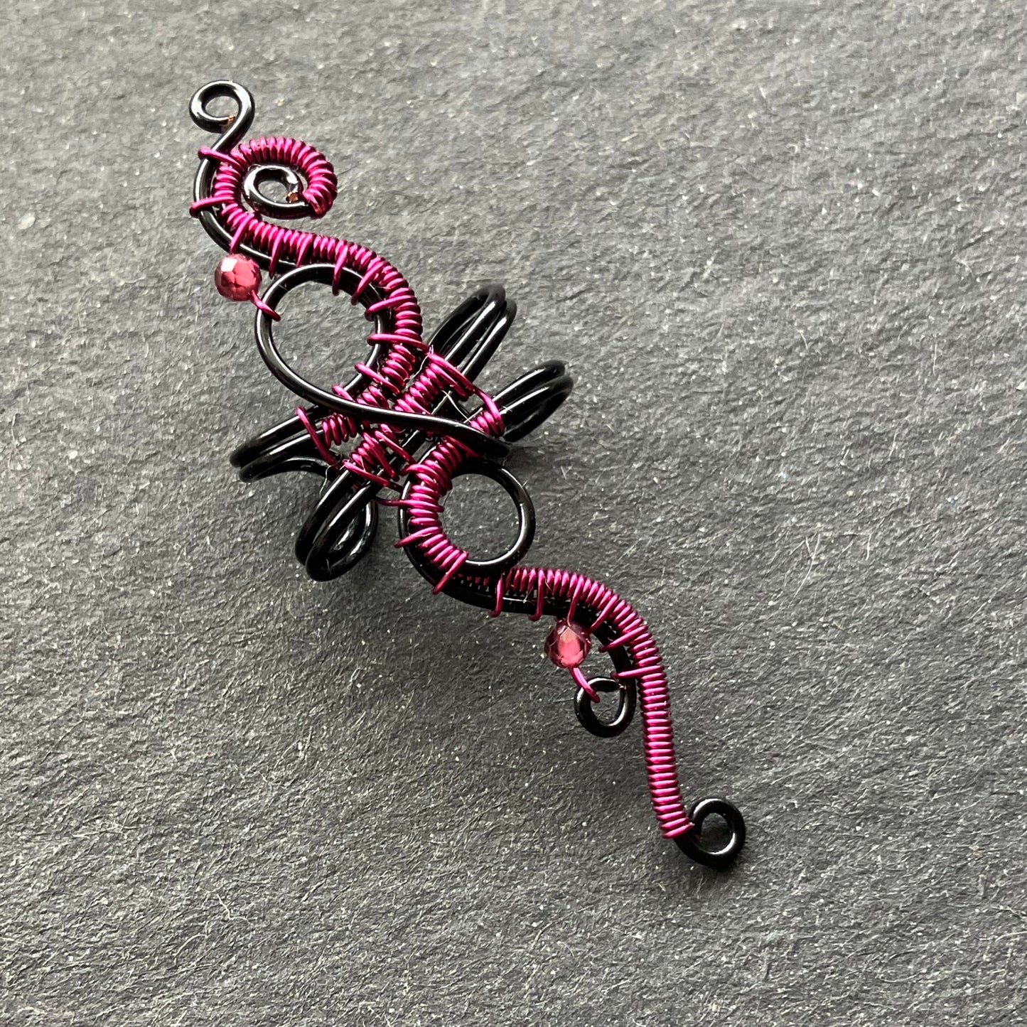 Black and pink garnet big ear cuff