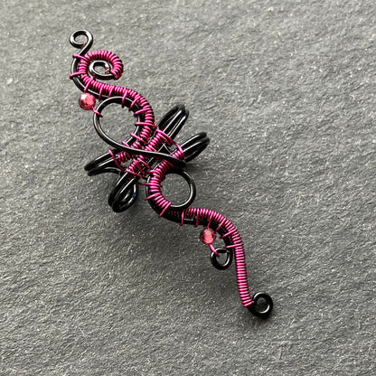 Black and pink ear cuff with garnet