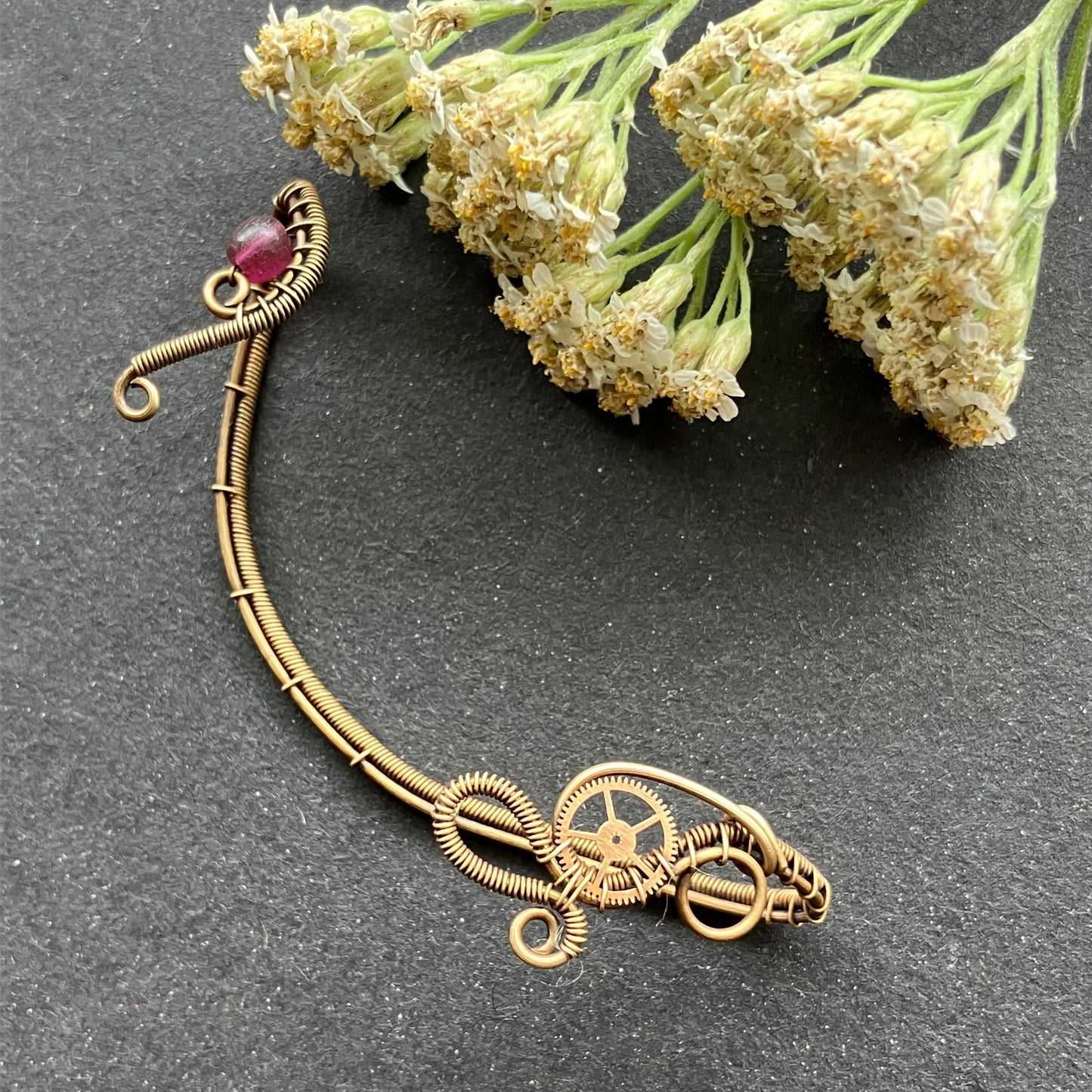 REINA brass pink steampunk ear wrap