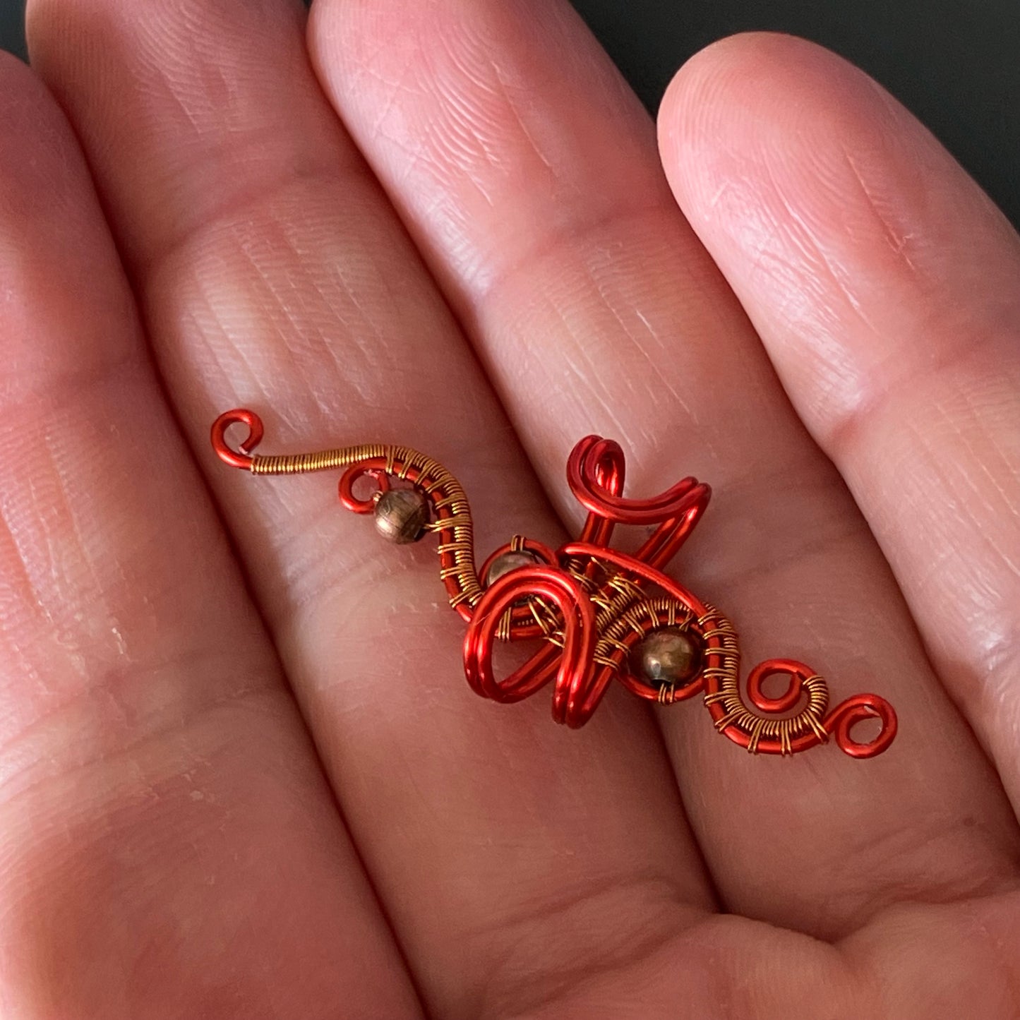 Red and copper big ear cuff