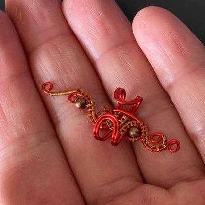 Red and copper big ear cuff