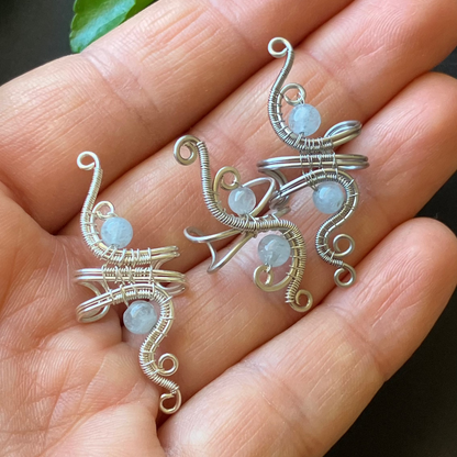 Silver or stainless steel aquamarine ear cuff