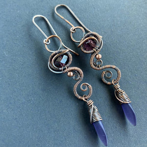 WILDFLOWER copper dark purple long earrings