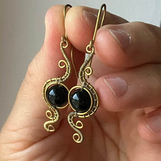 Phoenix brass and onyx earrings