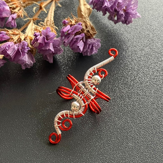 Winter Heart  - red and silver ear cuff