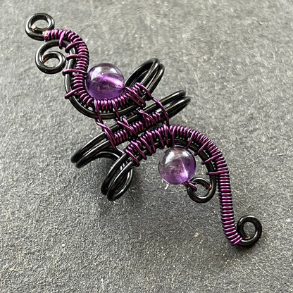 Black and purple ear cuff with amethyst